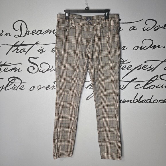 H&M Mens Tan Windowpane Plaid Skinny Fit Dress Slacks Pants, 32W - Picture 1 of 5